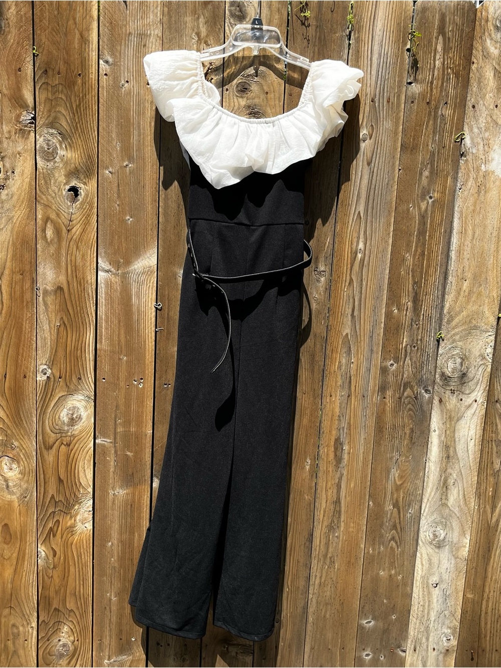Coquette Cottagecore Black Jumpsuit with White Ruffled Neckline